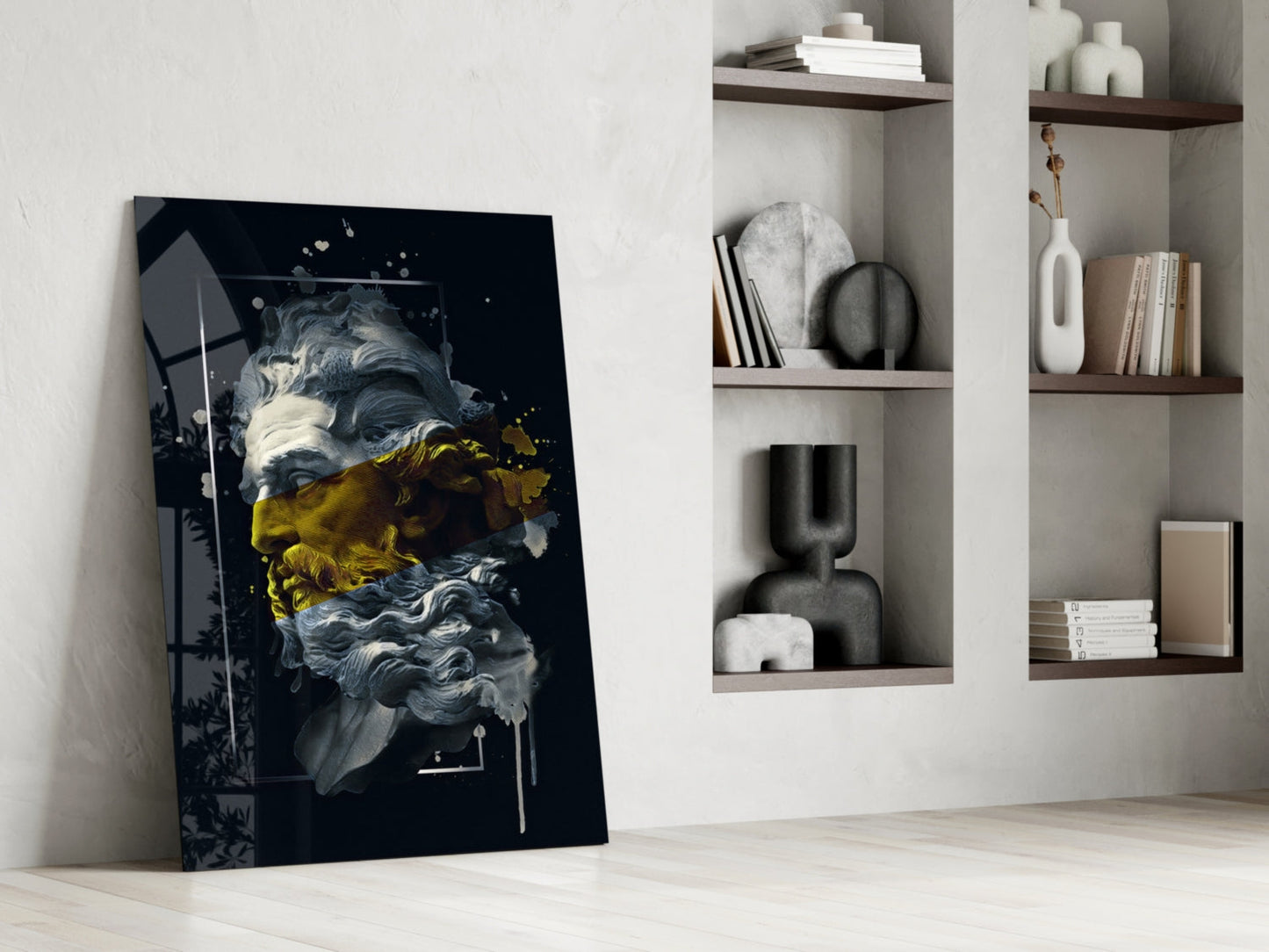 Gilded Poseidon Bust Glass Wall Art