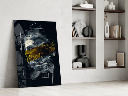 Gilded Poseidon Bust Glass Wall Art