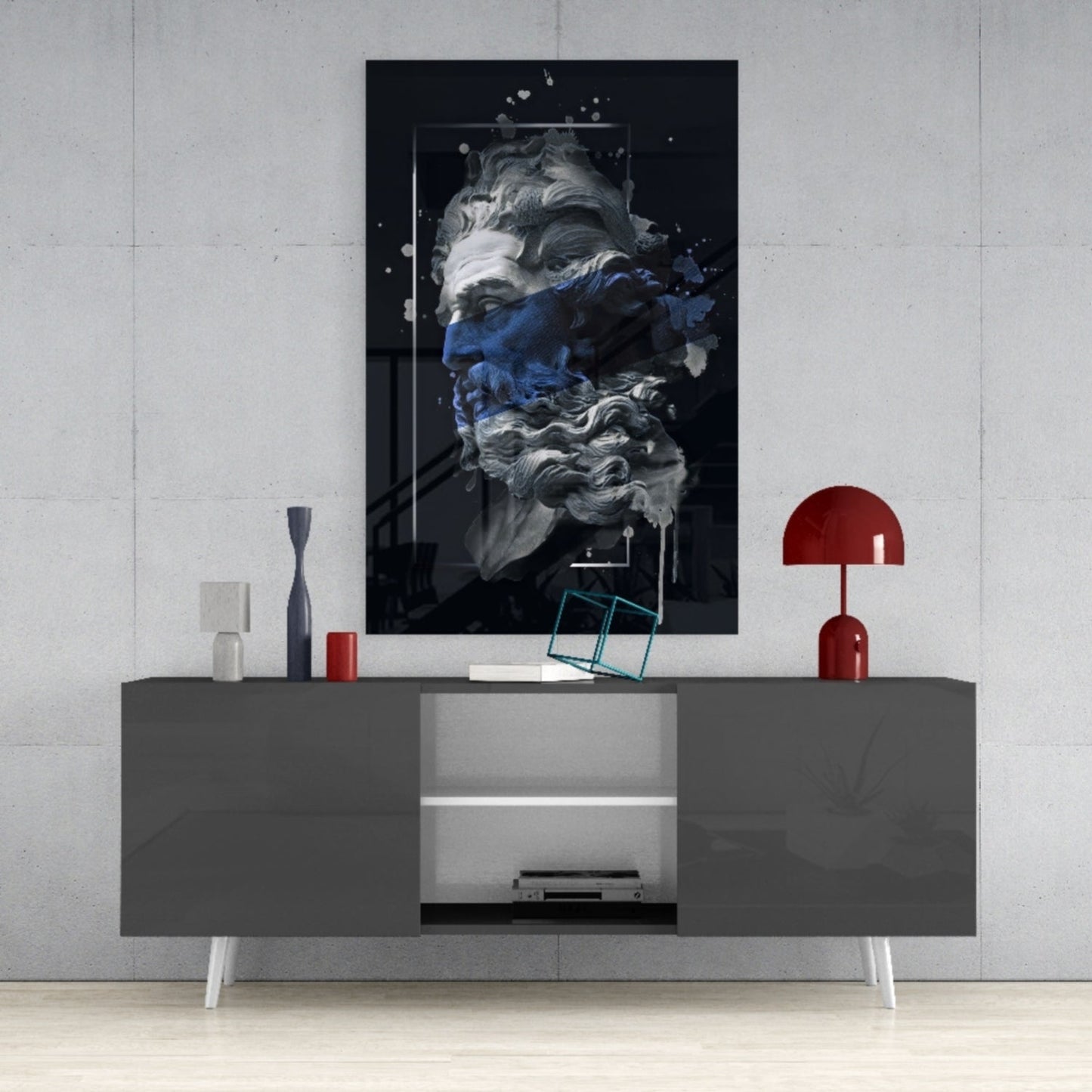 Poseidon Marble Bust Glass Wall Art