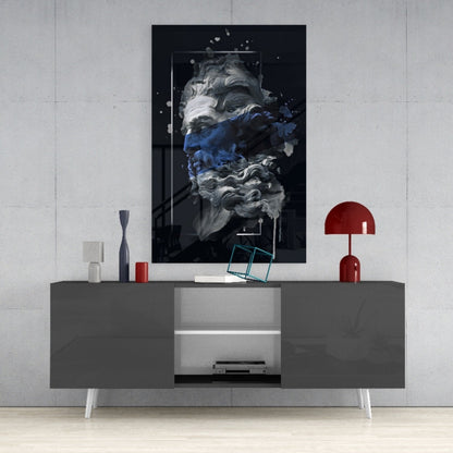 Poseidon Marble Bust Glass Wall Art