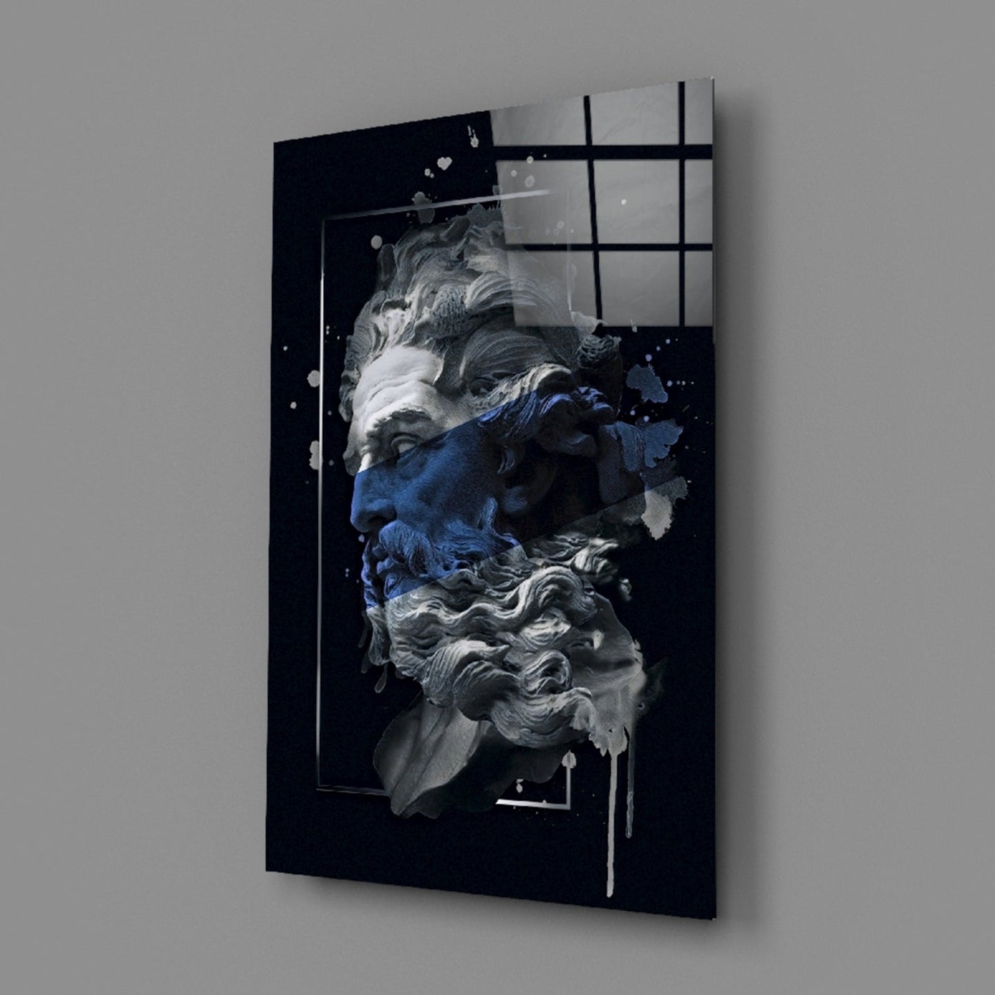 Poseidon Marble Bust Glass Wall Art