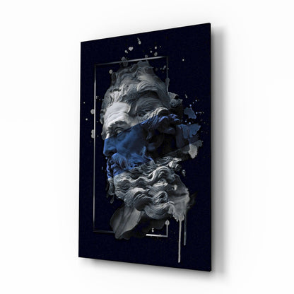 Poseidon Marble Bust Glass Wall Art