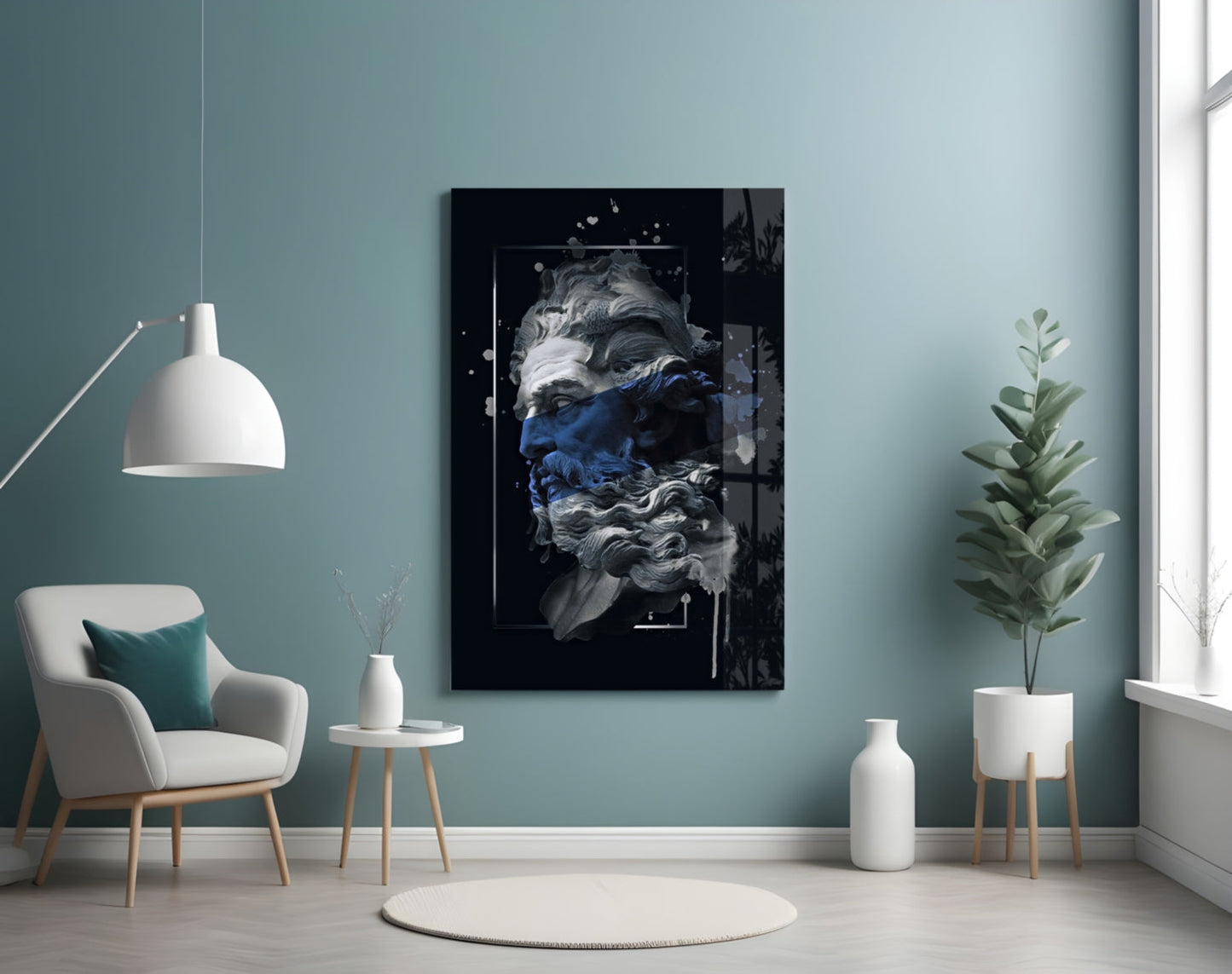 Poseidon Marble Bust Glass Wall Art