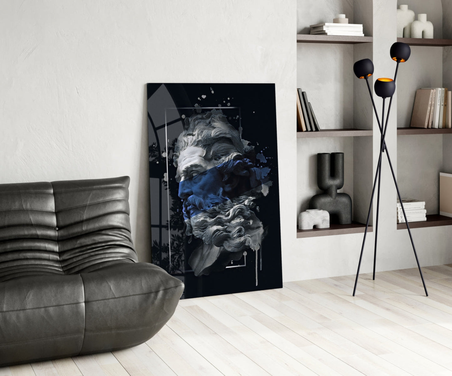 Poseidon Marble Bust Glass Wall Art