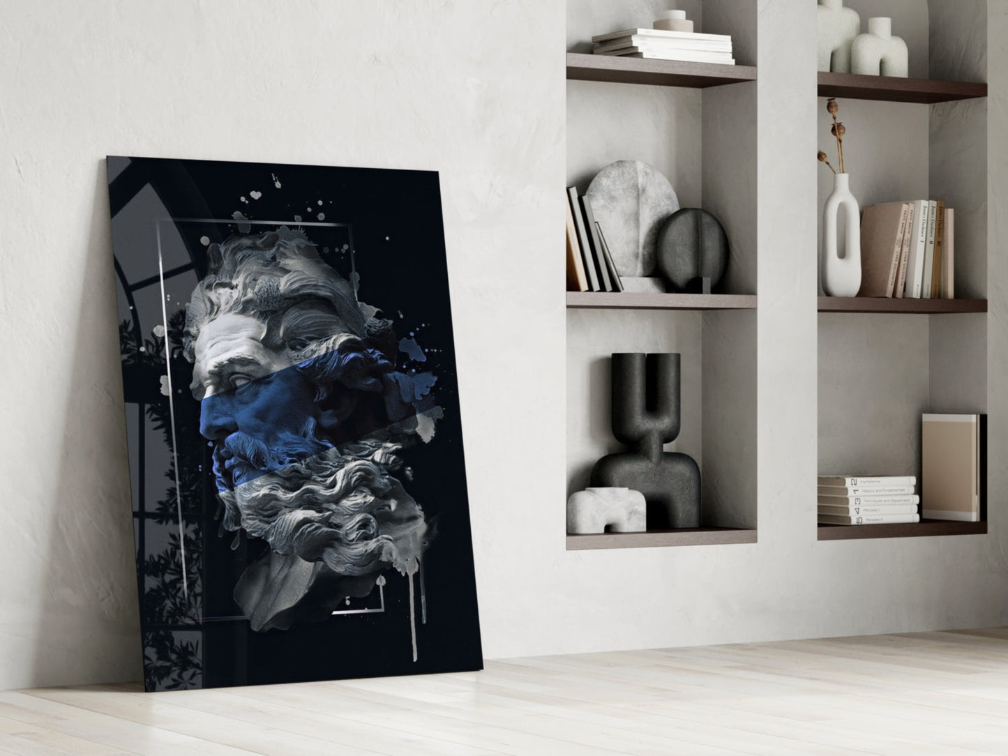 Poseidon Marble Bust Glass Wall Art