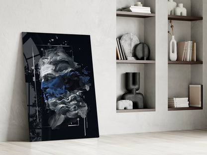 Poseidon Marble Bust Glass Wall Art