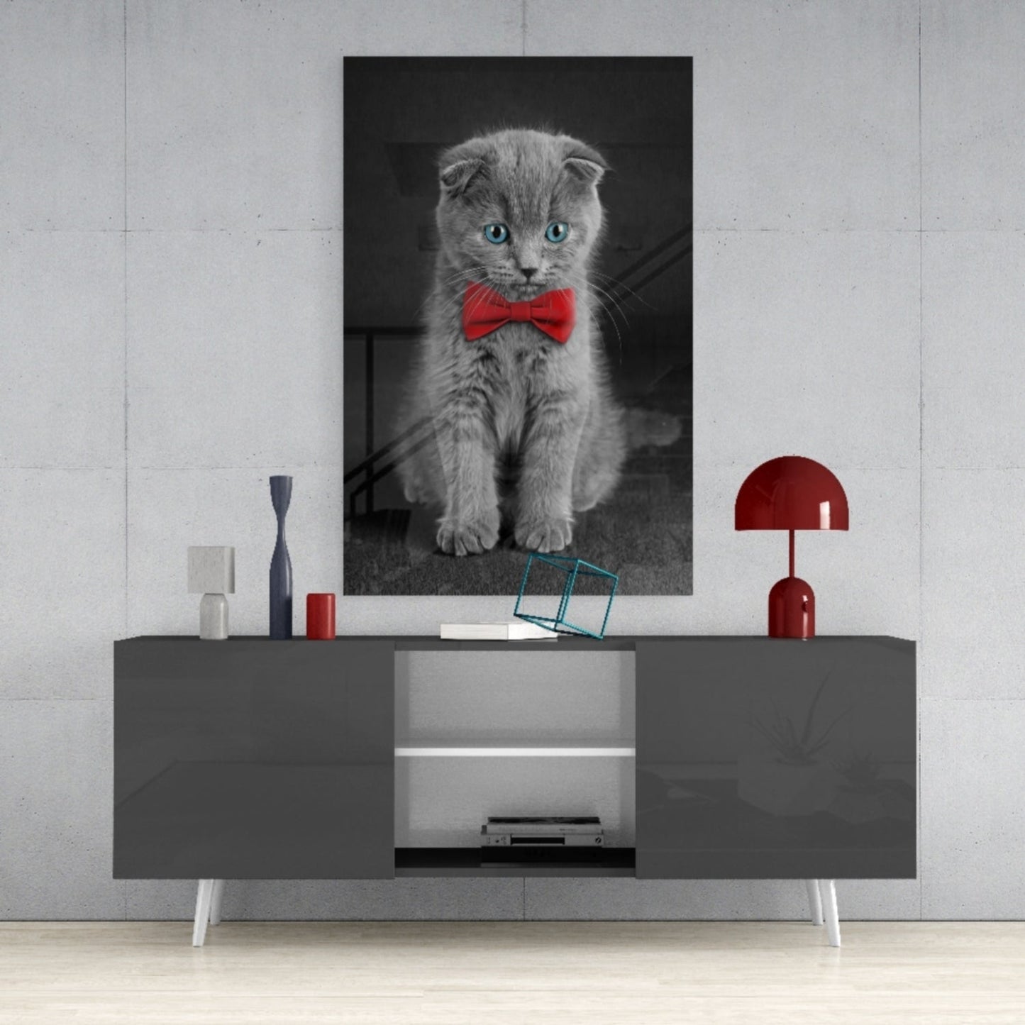Bow-Tie Kitten Glass Wall Art