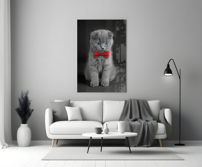Bow-Tie Kitten Glass Wall Art