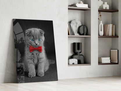 Bow-Tie Kitten Glass Wall Art