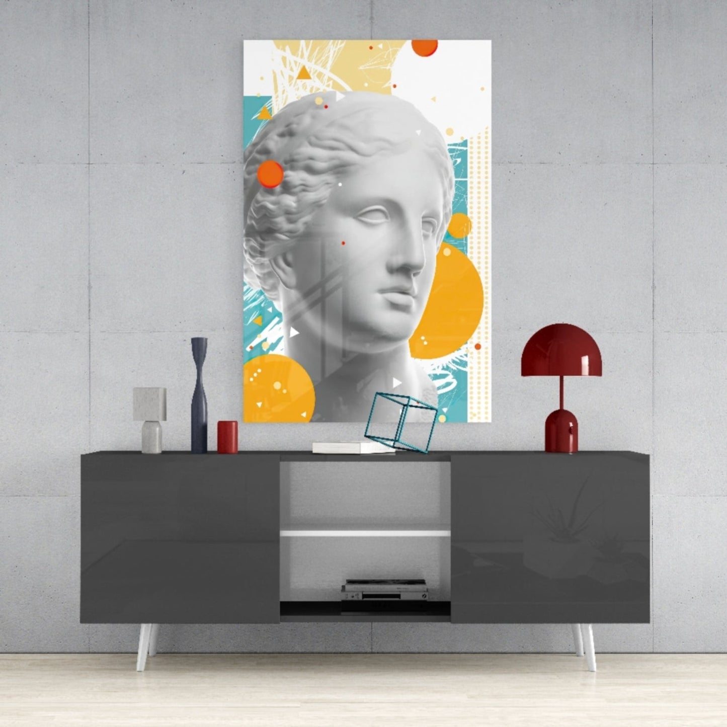 Venus Bust Geometric Collage Glass Wall Art