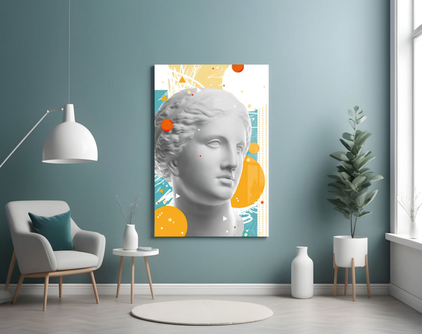 Venus Bust Geometric Collage Glass Wall Art