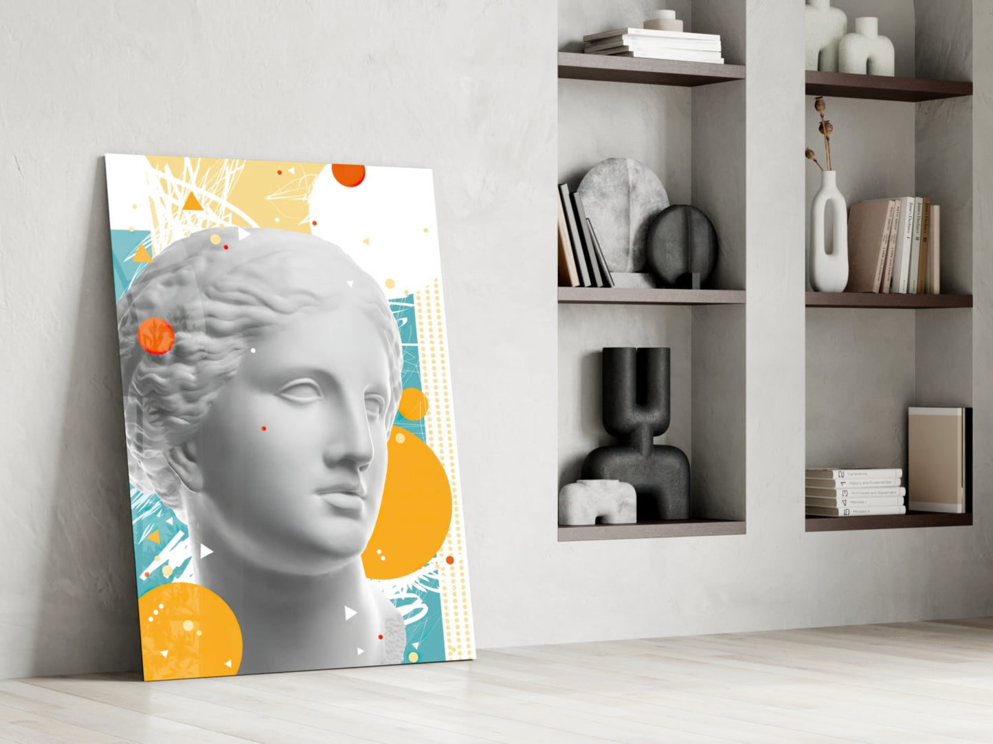Venus Bust Geometric Collage Glass Wall Art