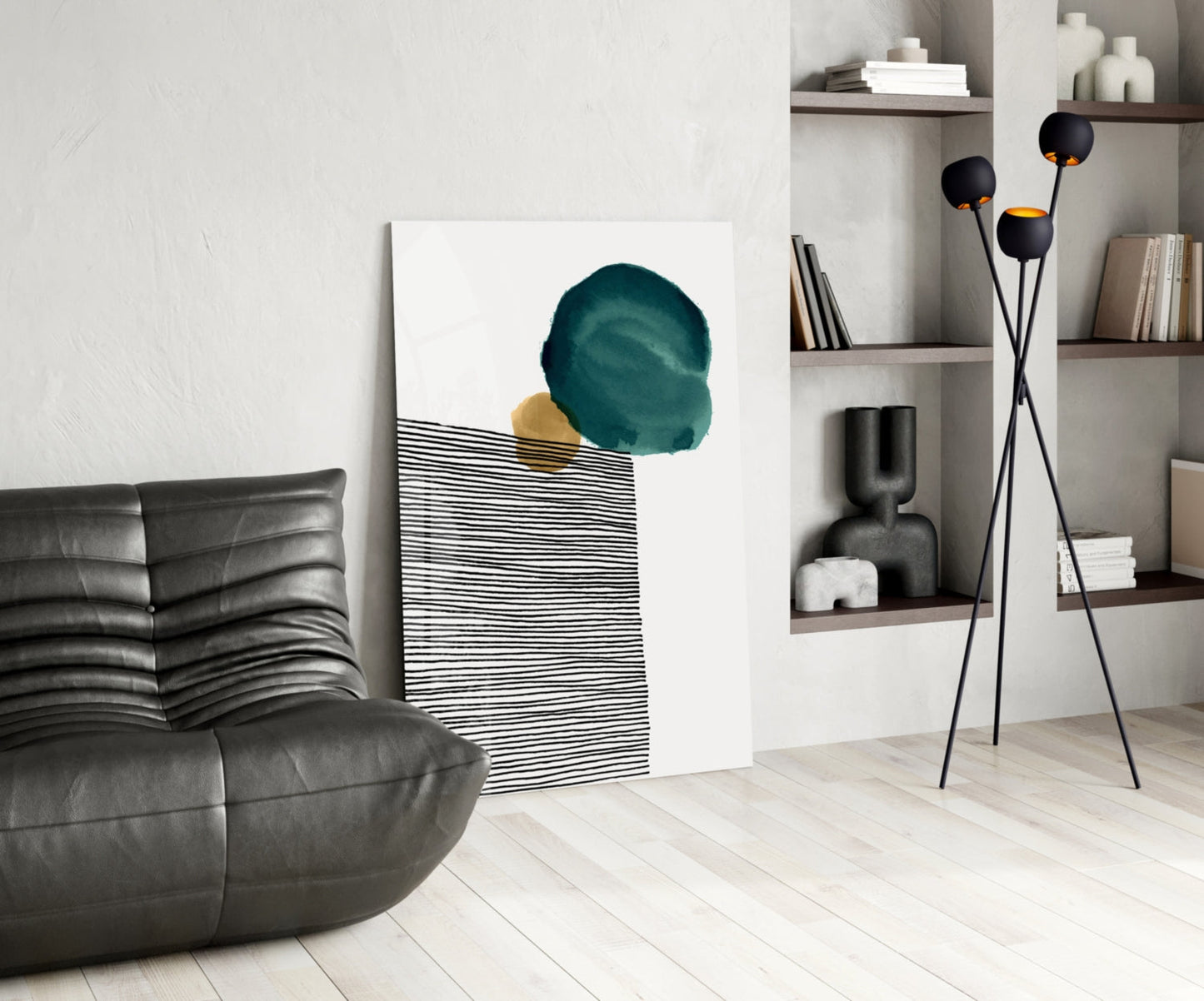 Lined Teal Glass Wall Art