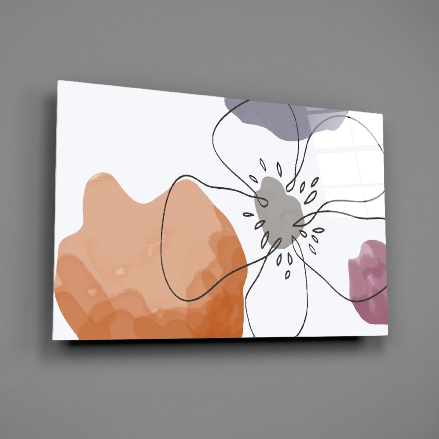 Line Art Flower Glass Wall Art