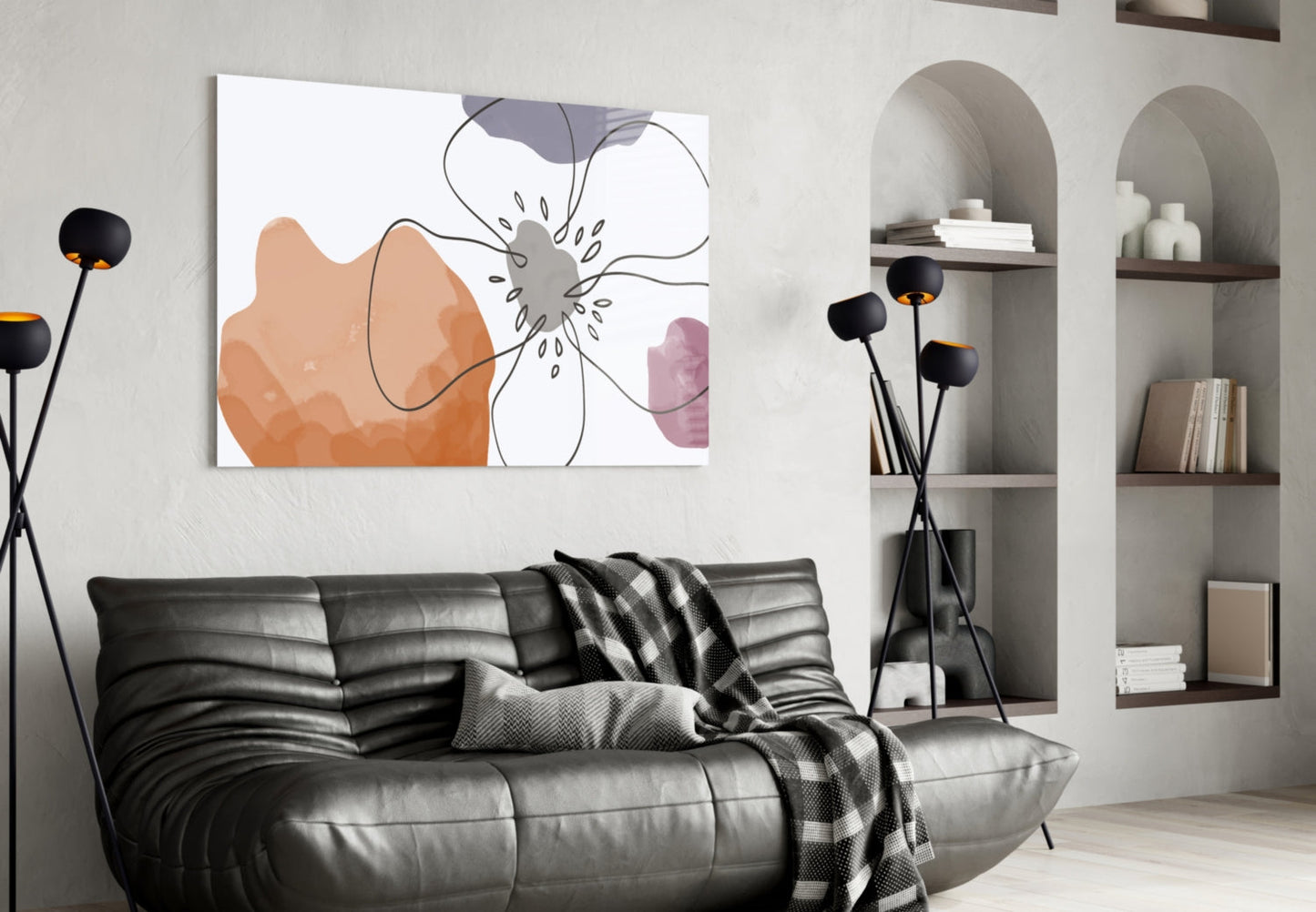 Line Art Flower Glass Wall Art