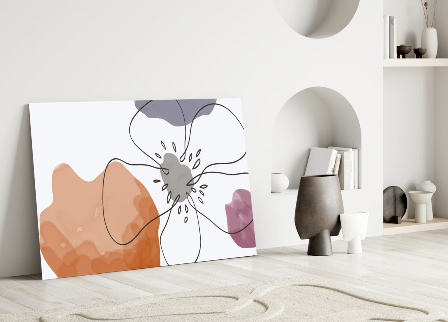 Line Art Flower Glass Wall Art