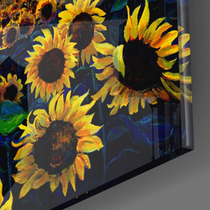 Sunflower Field Sunset Glass Wall Art