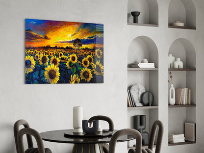 Sunflower Field Sunset Glass Wall Art