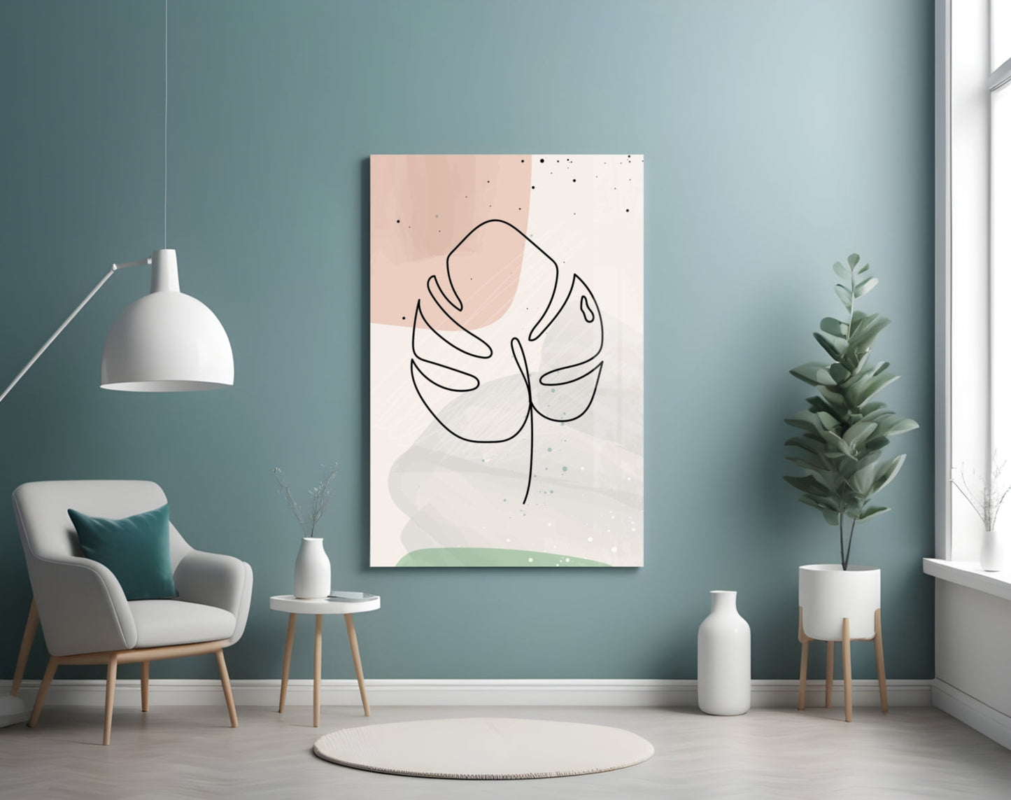 Line Monstera Glass Wall Art