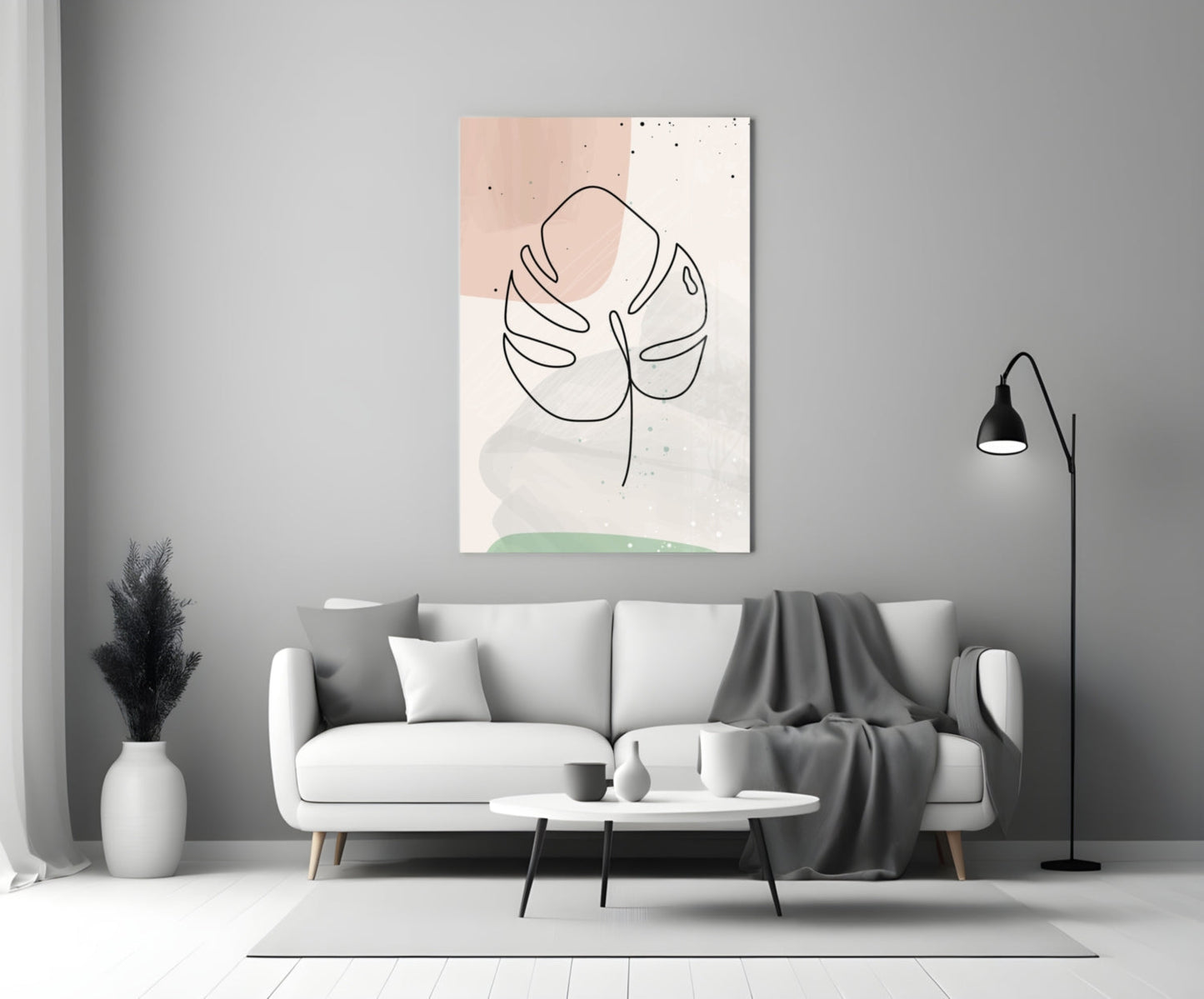 Line Monstera Glass Wall Art
