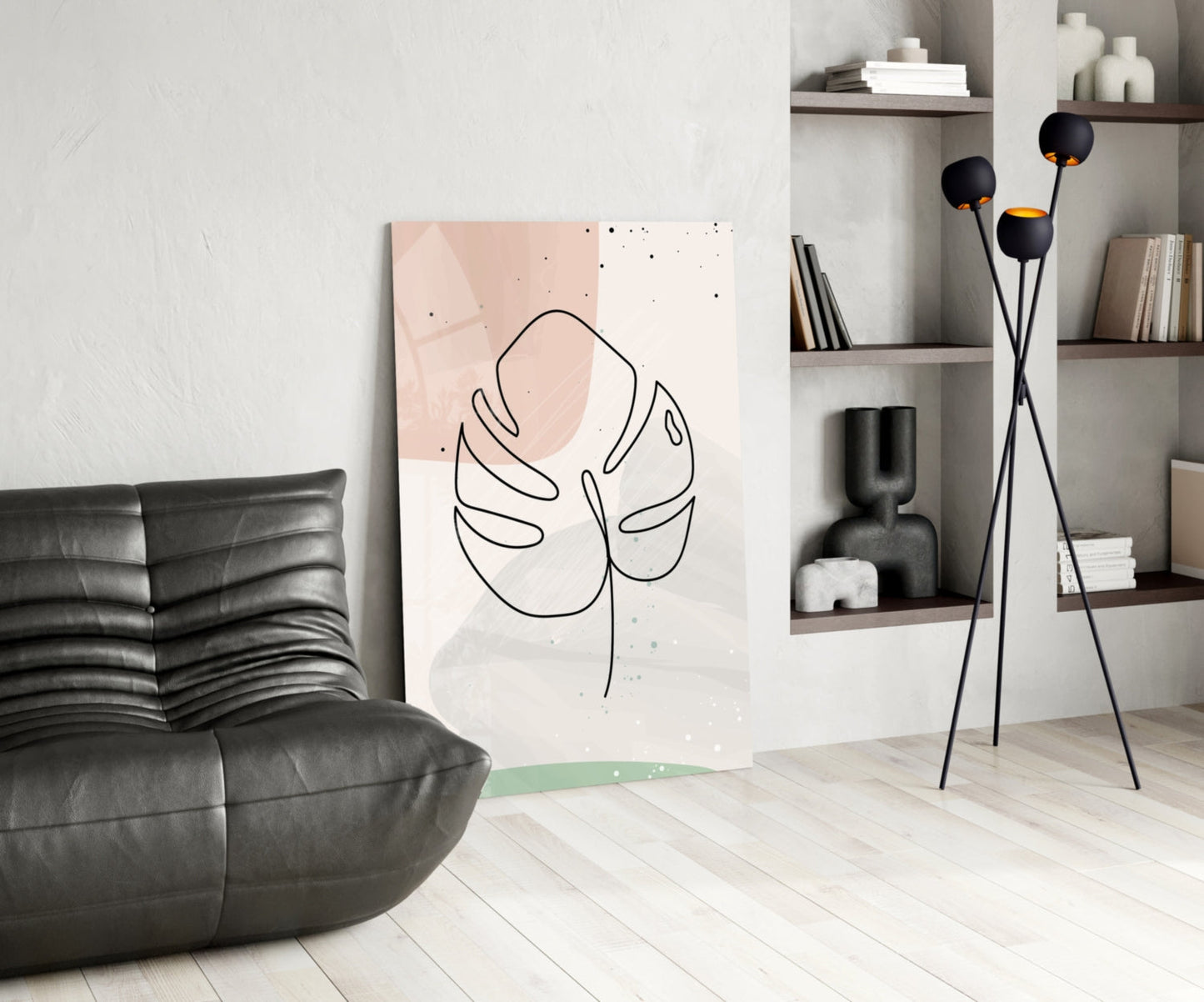 Line Monstera Glass Wall Art