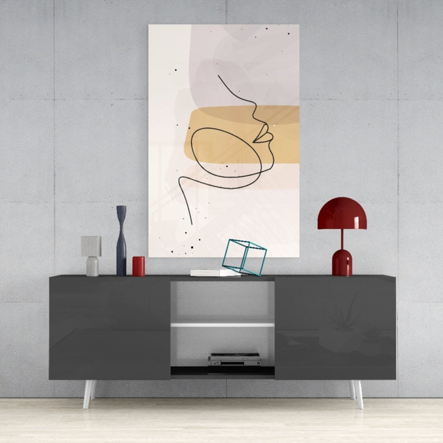 Mustard Line Portrait Glass Wall Art