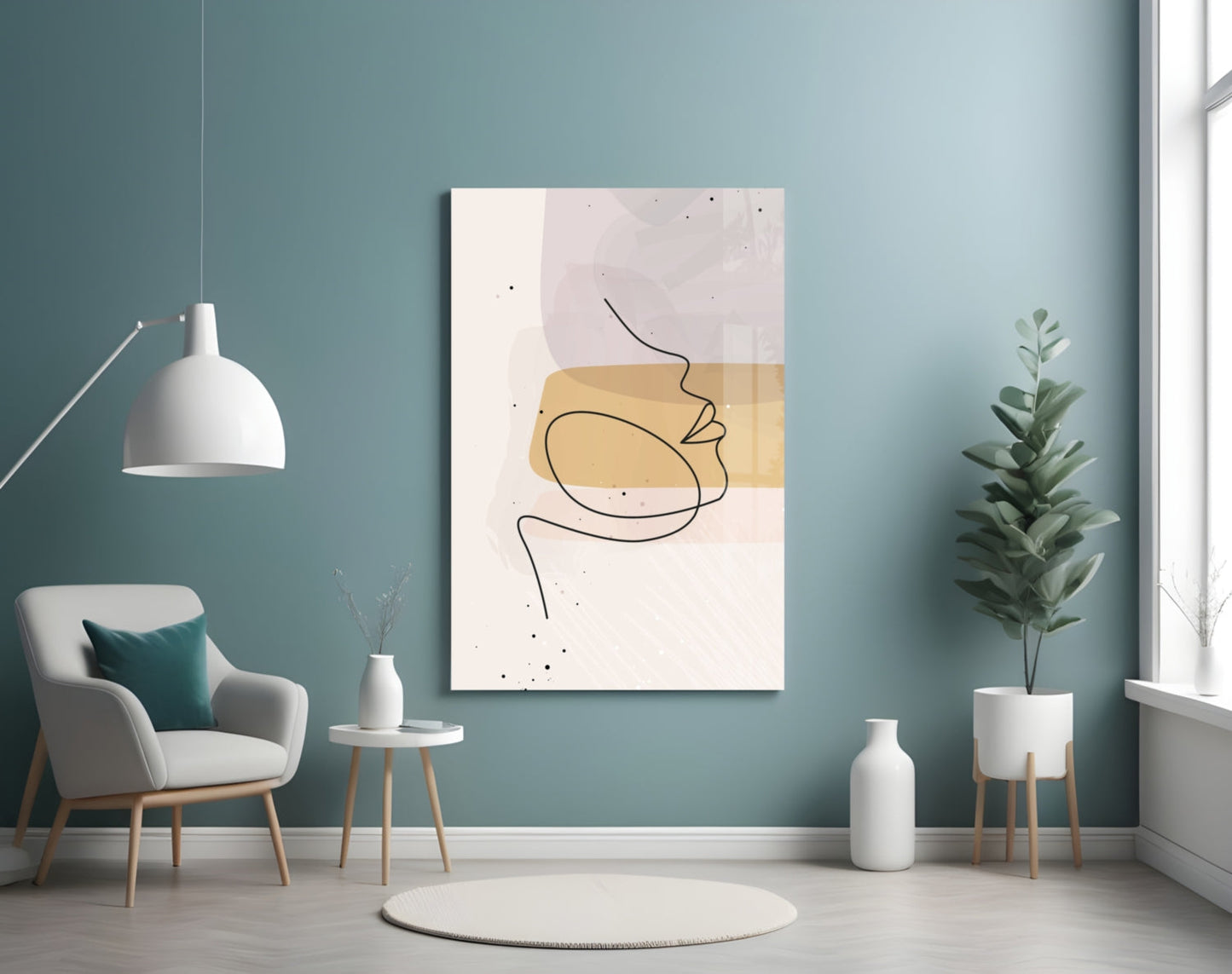 Mustard Line Portrait Glass Wall Art