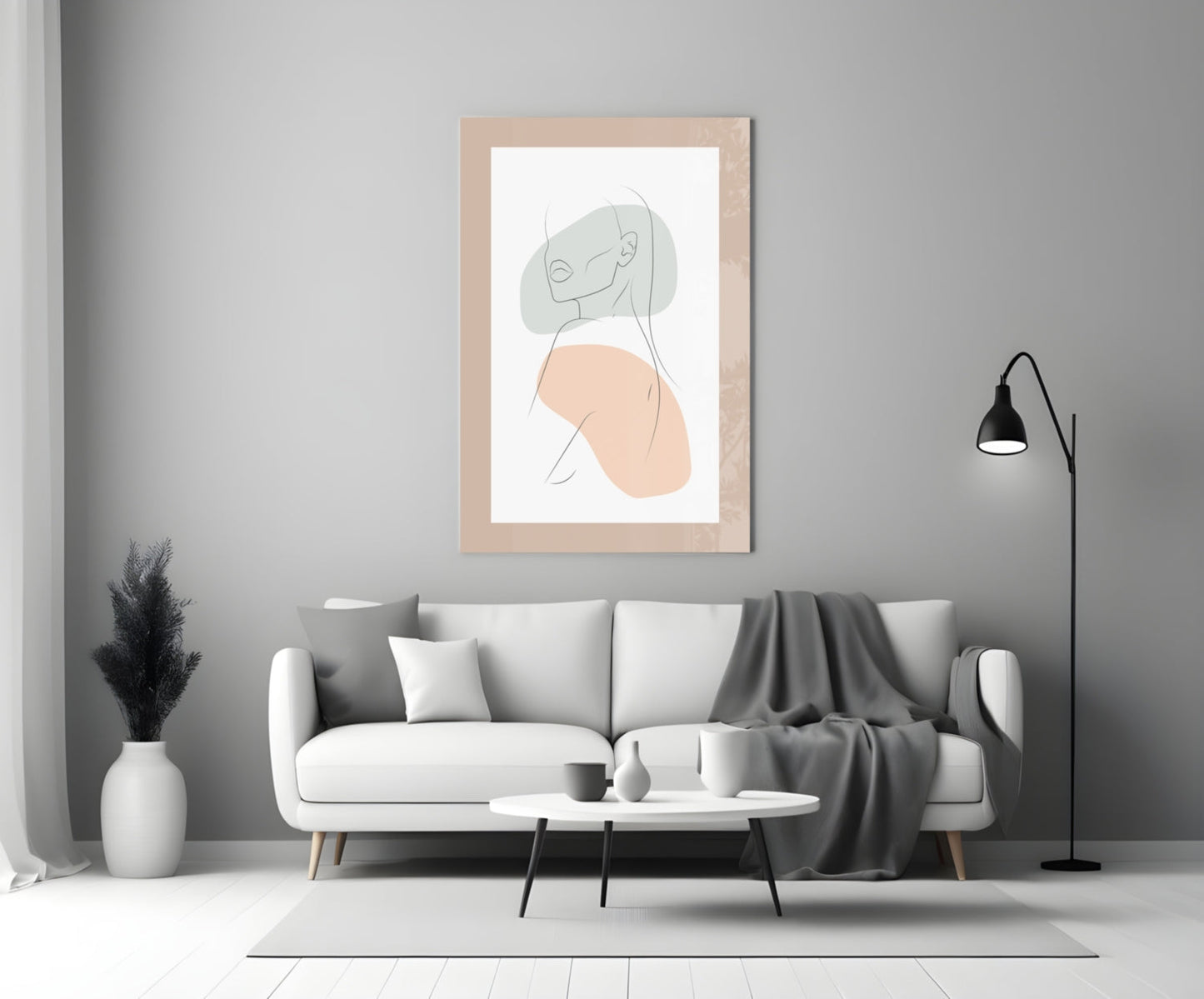 Sage Line Portrait Glass Wall Art