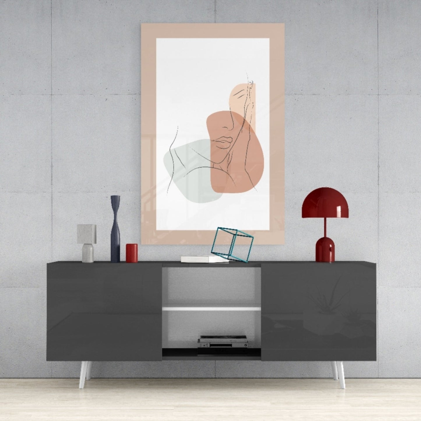 Couple Line Portrait Glass Wall Art