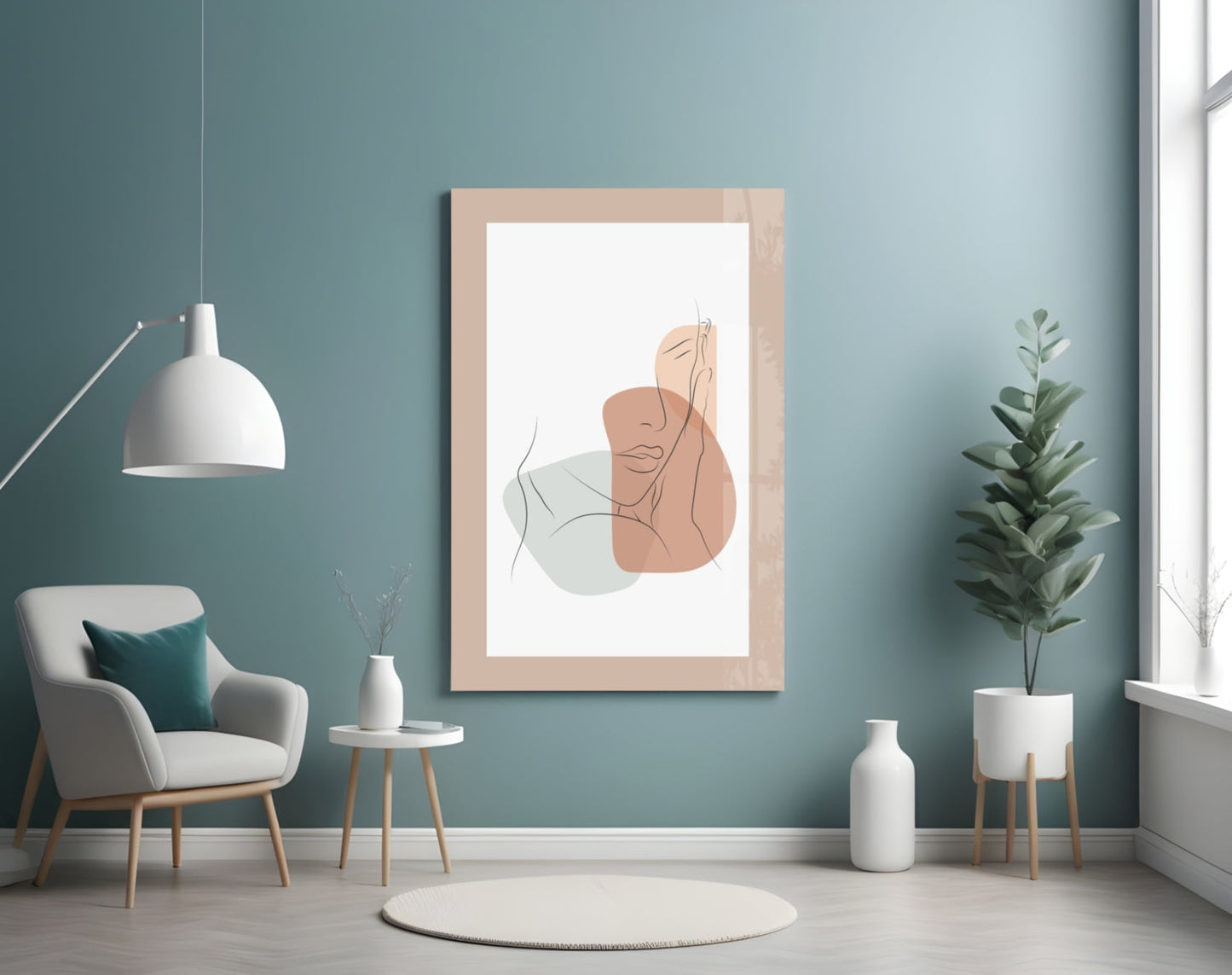 Couple Line Portrait Glass Wall Art