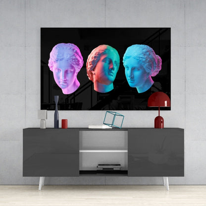 Neon Pastel Marble Busts Glass Wall Art