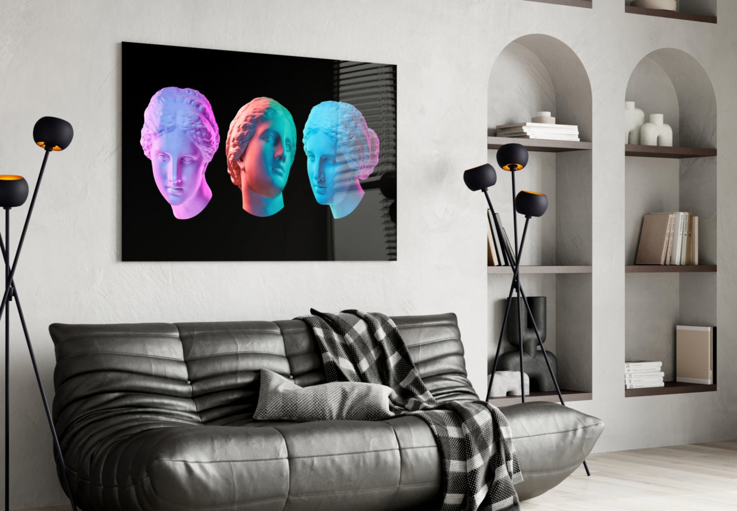 Neon Pastel Marble Busts Glass Wall Art