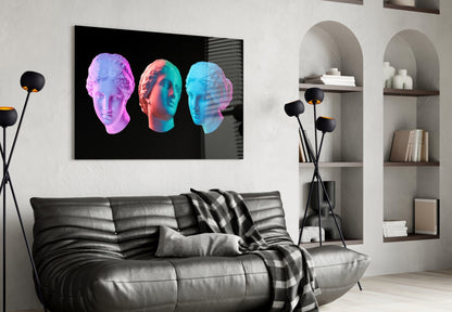 Neon Pastel Marble Busts Glass Wall Art