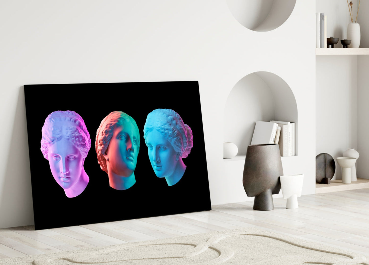 Neon Pastel Marble Busts Glass Wall Art