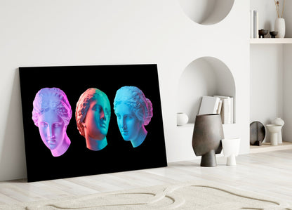 Neon Pastel Marble Busts Glass Wall Art