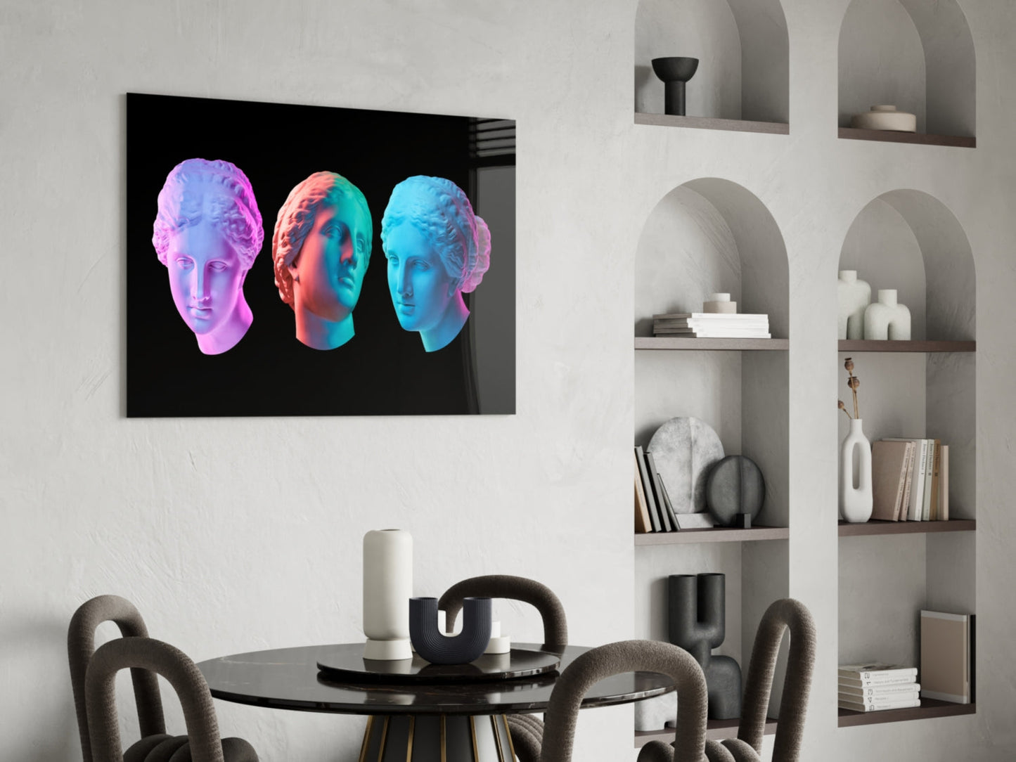 Neon Pastel Marble Busts Glass Wall Art