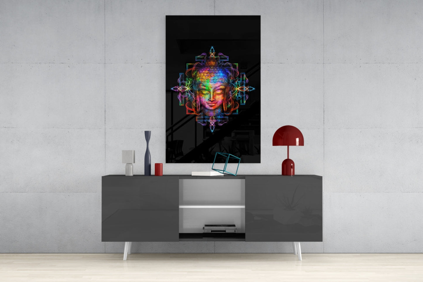 Neon Buddha Glass Wall Art