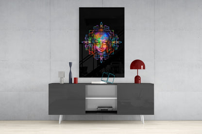 Neon Buddha Glass Wall Art