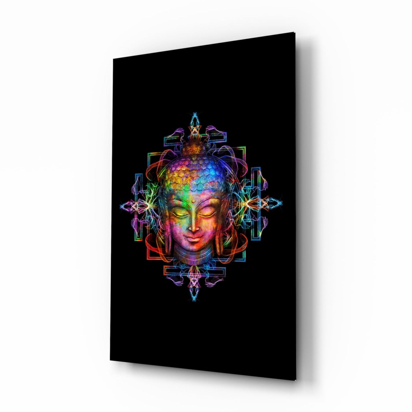 Neon Buddha Glass Wall Art