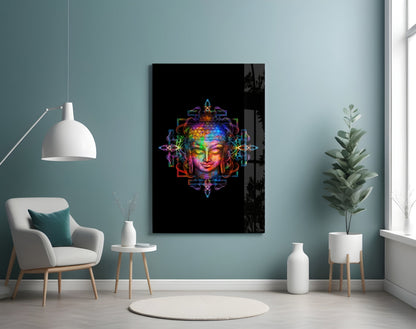 Neon Buddha Glass Wall Art