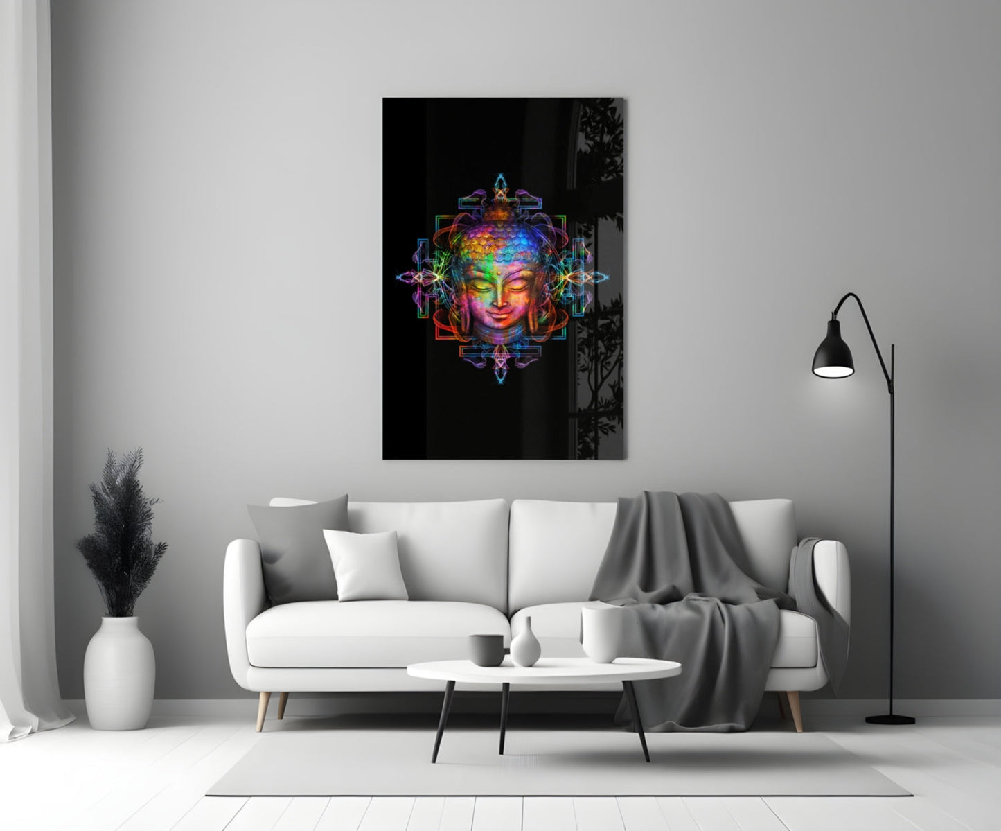 Neon Buddha Glass Wall Art