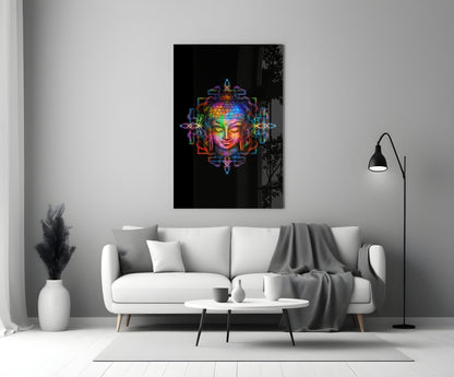 Neon Buddha Glass Wall Art