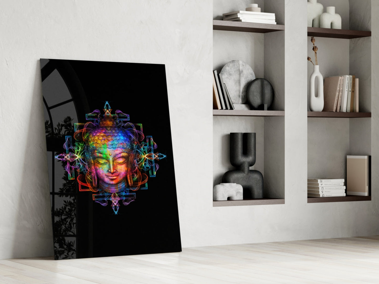 Neon Buddha Glass Wall Art