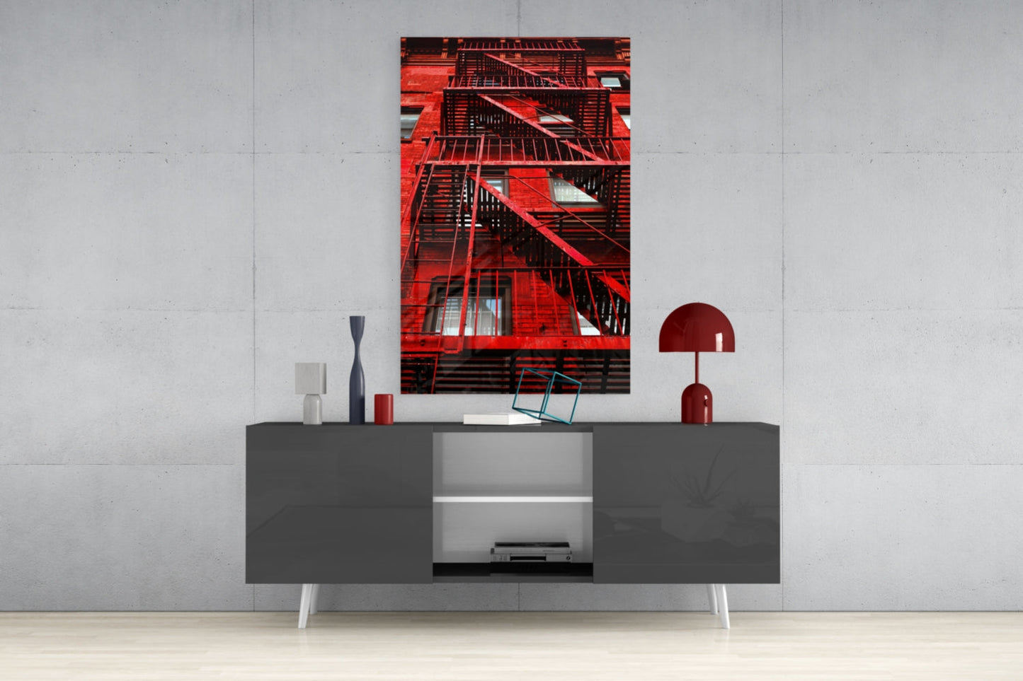 Red Stairs NYC Glass Wall Art