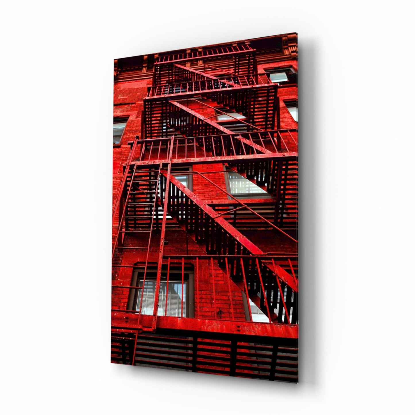 Red Stairs NYC Glass Wall Art