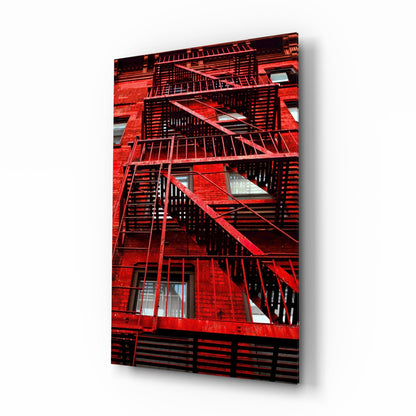 Red Stairs NYC Glass Wall Art