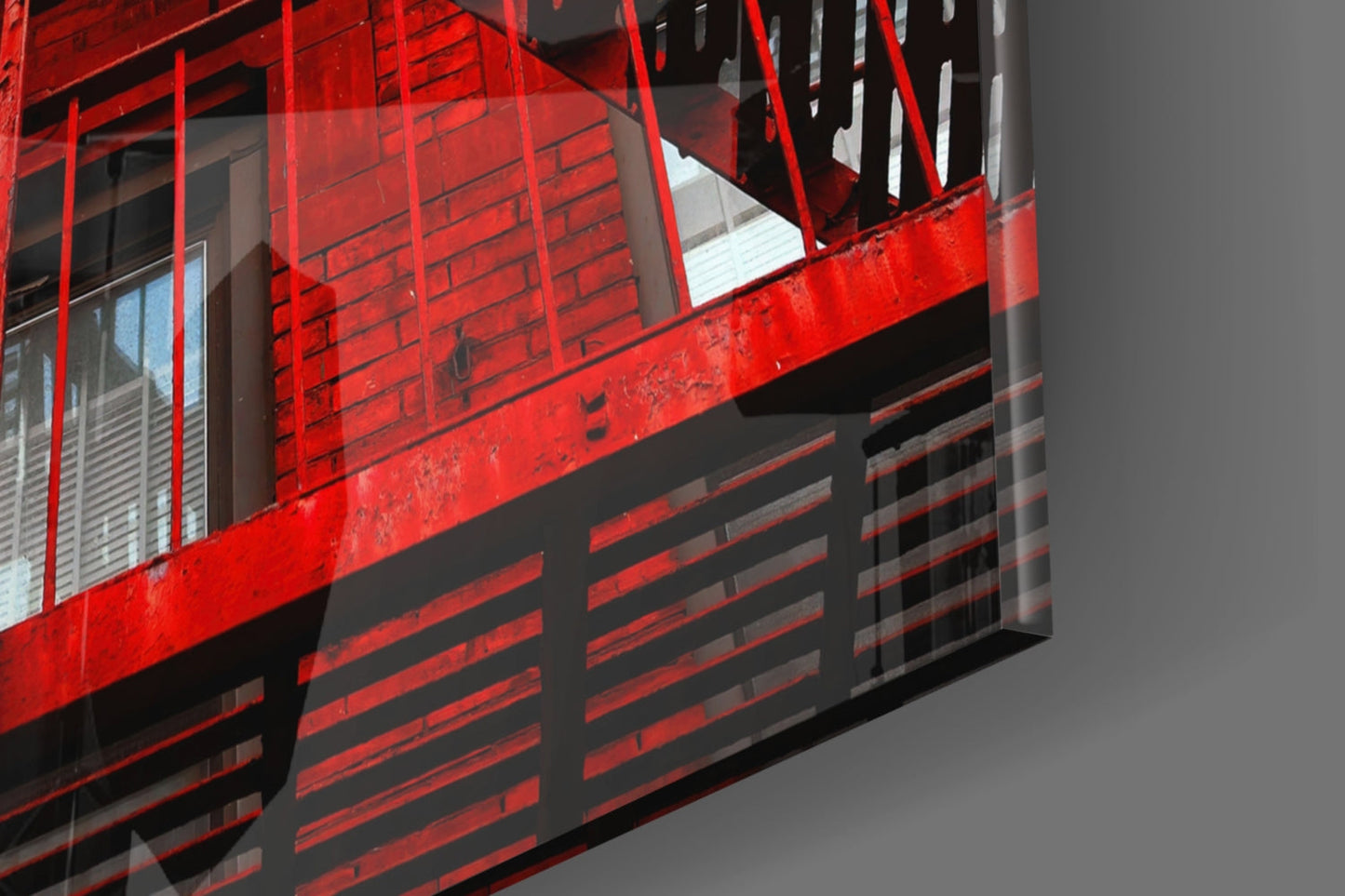 Red Stairs NYC Glass Wall Art
