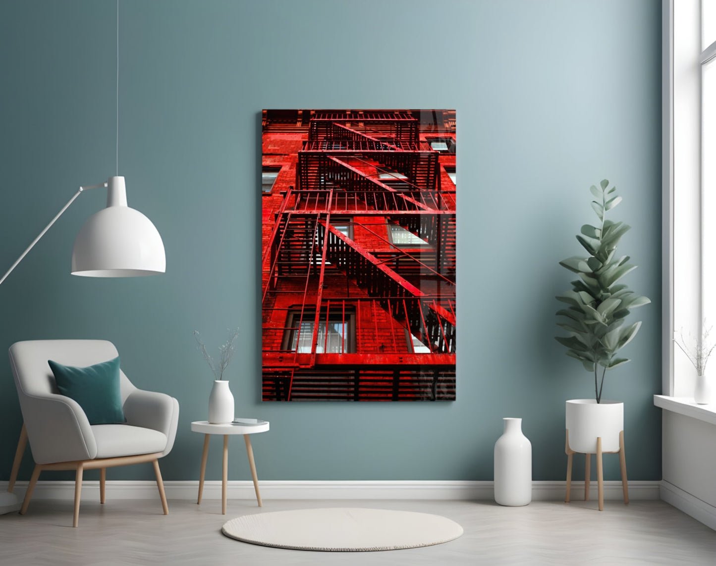 Red Stairs NYC Glass Wall Art