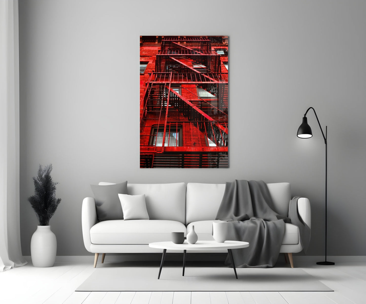 Red Stairs NYC Glass Wall Art