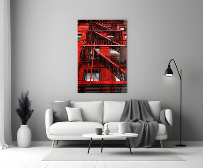 Red Stairs NYC Glass Wall Art